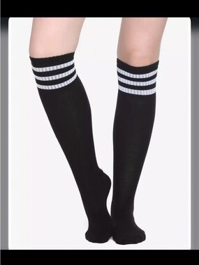 💥FREE💥 Black Knee-High Sport Socks with White Stripes